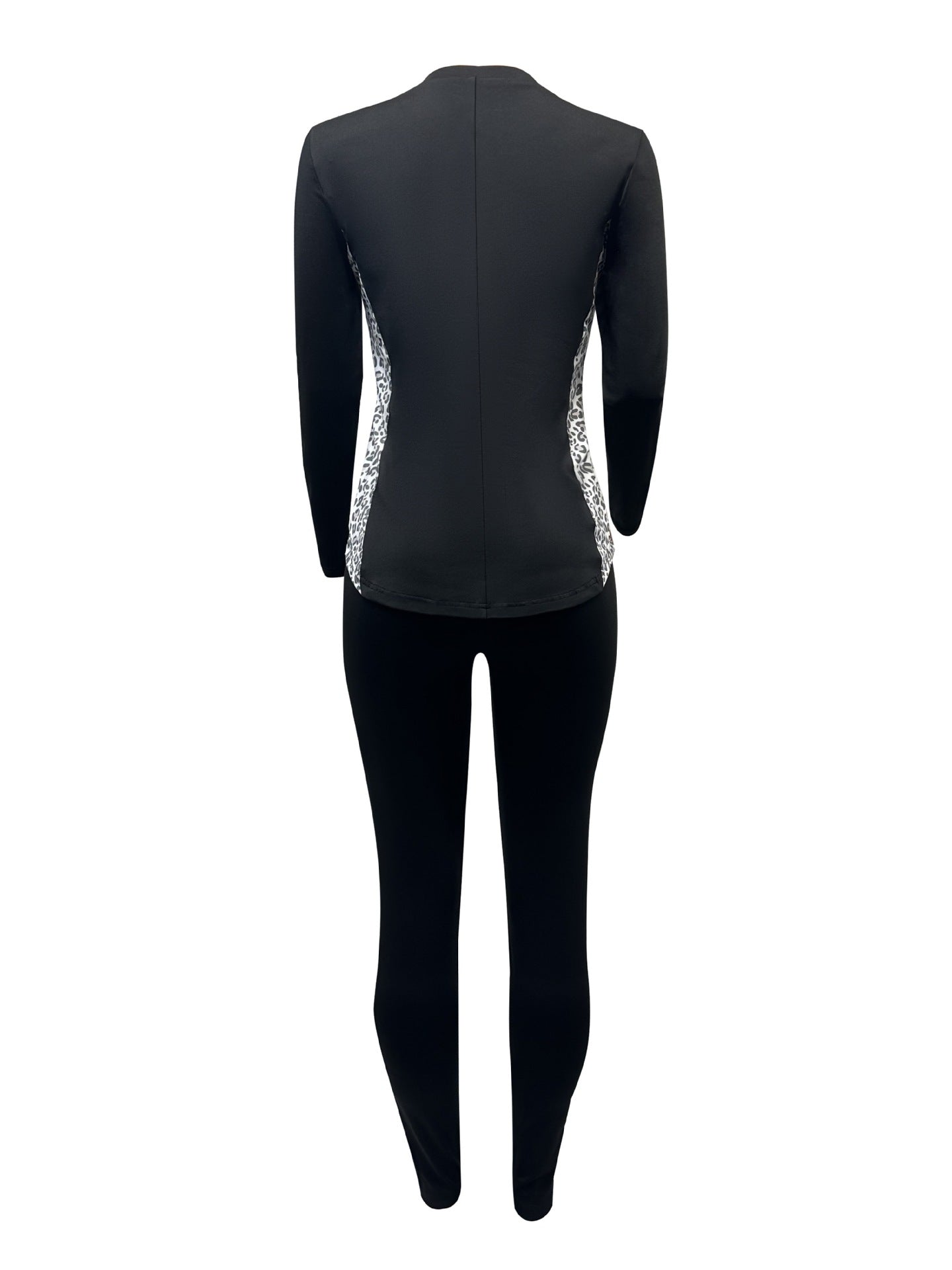 Women Leopard Patchwork Casual Round Neck Top and Pants Two-piece Set 29