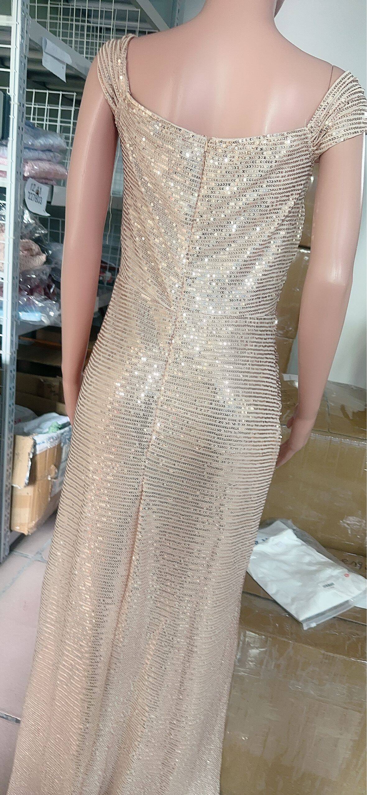 Women Sequin Off Shoulder Slit Dress 22