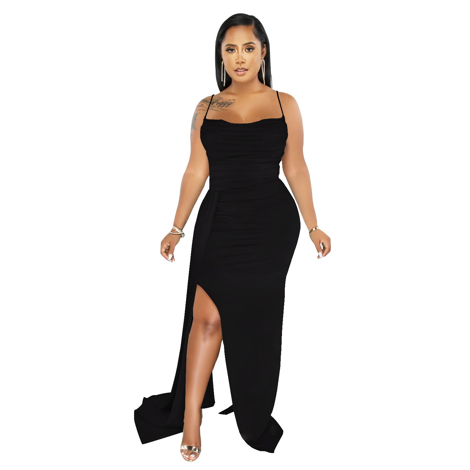 Fashion Women'S Solid Color Strap Backless Slit Evening Dress 3