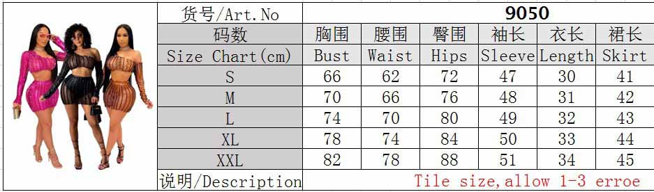 Women Sexy Mesh Hollow Hollow Long Sleeve Crop Top + Skirt Two Piece Set 12