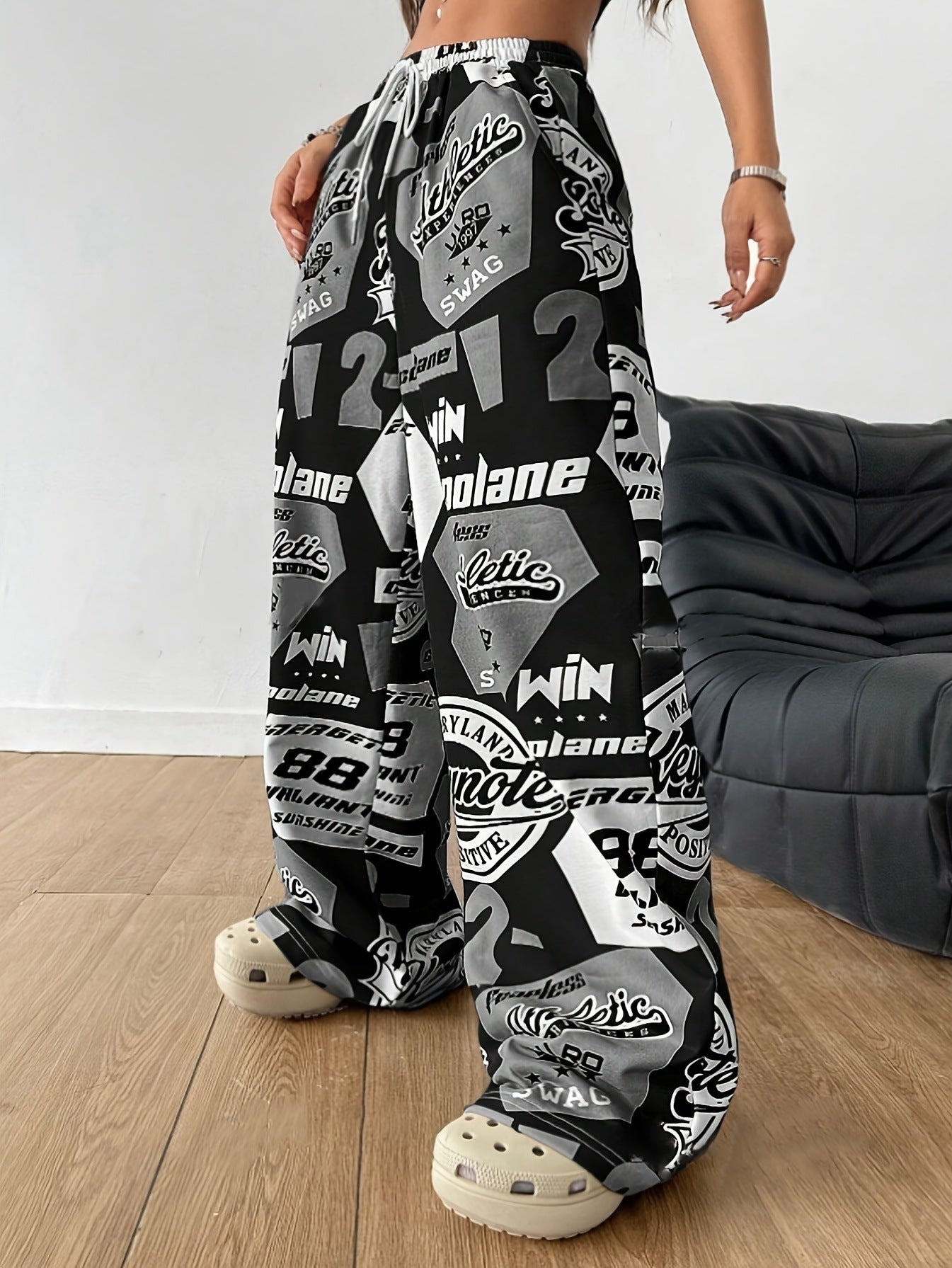 Women Autumn Printed Casual Wide-Leg Pants 5