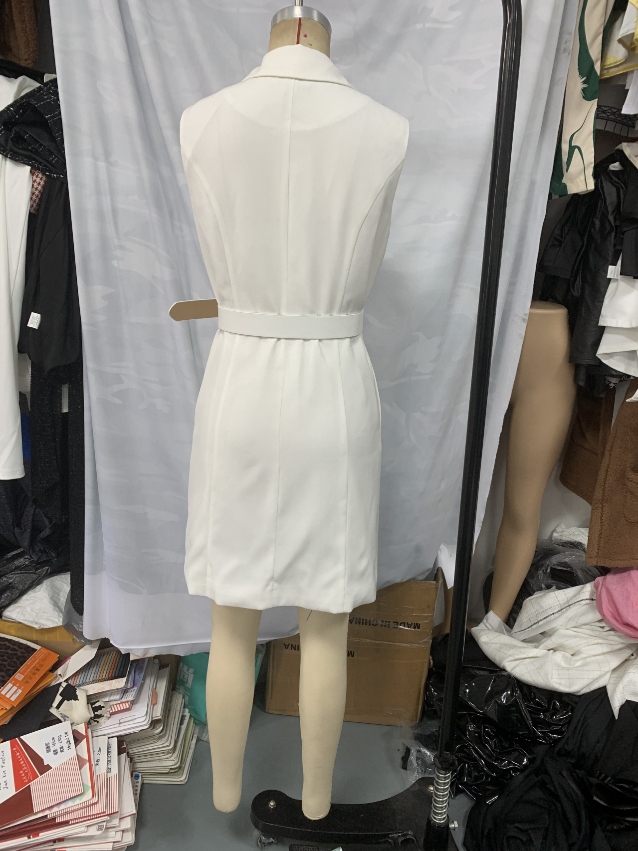 Women Sleeveless Blazer Dress with Belt 6