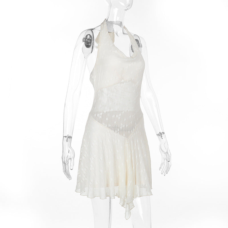 Women sexy halter neck lace patchwork Dress 7