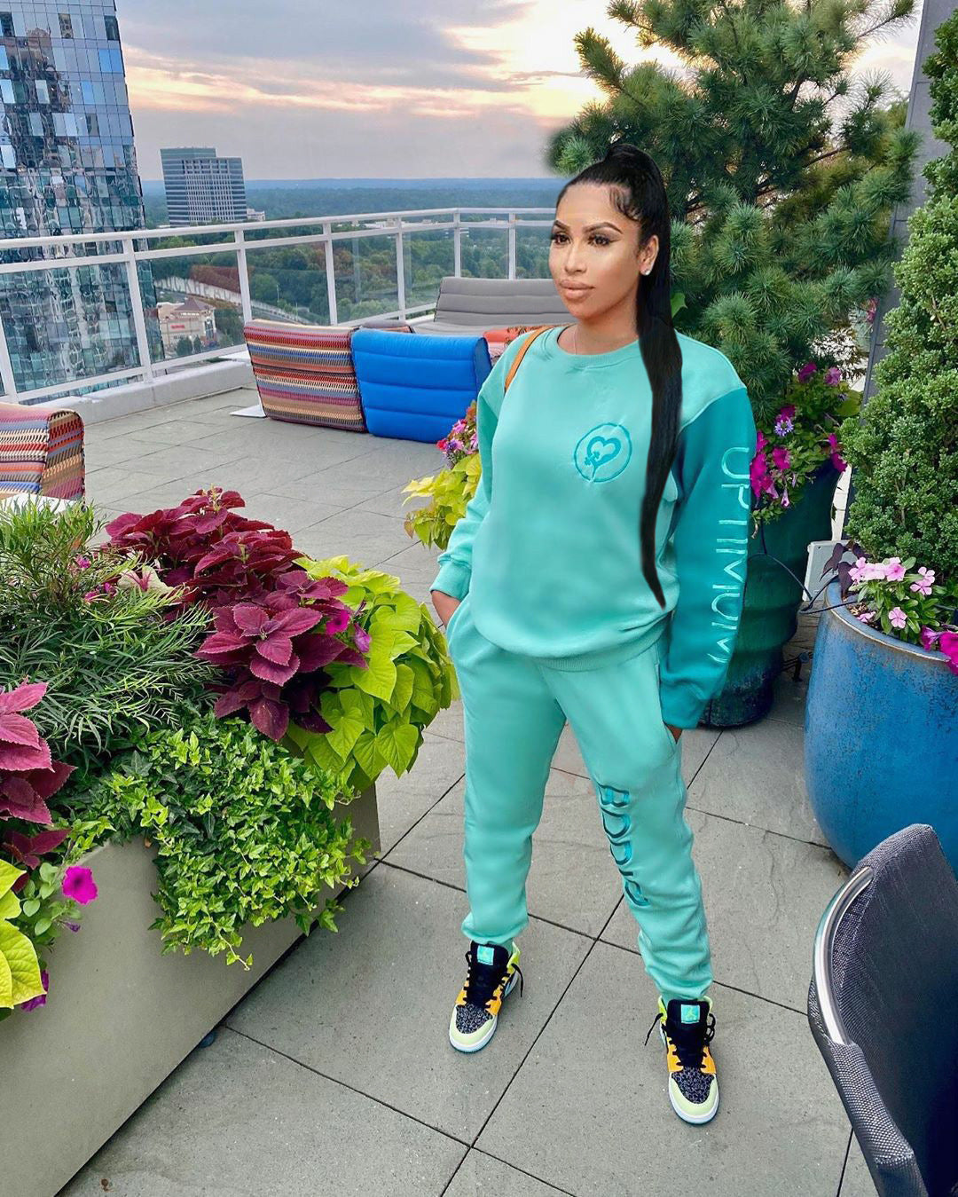 Women Casual Color Block Long Sleeve Printed Top and Pant Two Piece Set 5