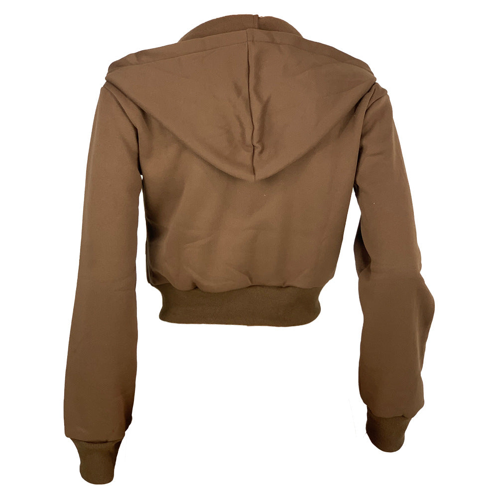 Women casual Rib Patchwork hooded zipper jacket 12