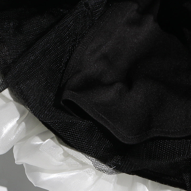 Women sexy velvet wrap chest white rose puffy dress 15