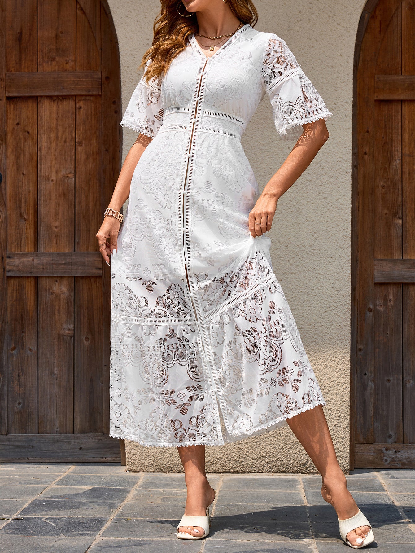 Women Lace Embroidered Beach Cover-up Holidays Beach Holidays Dress 5