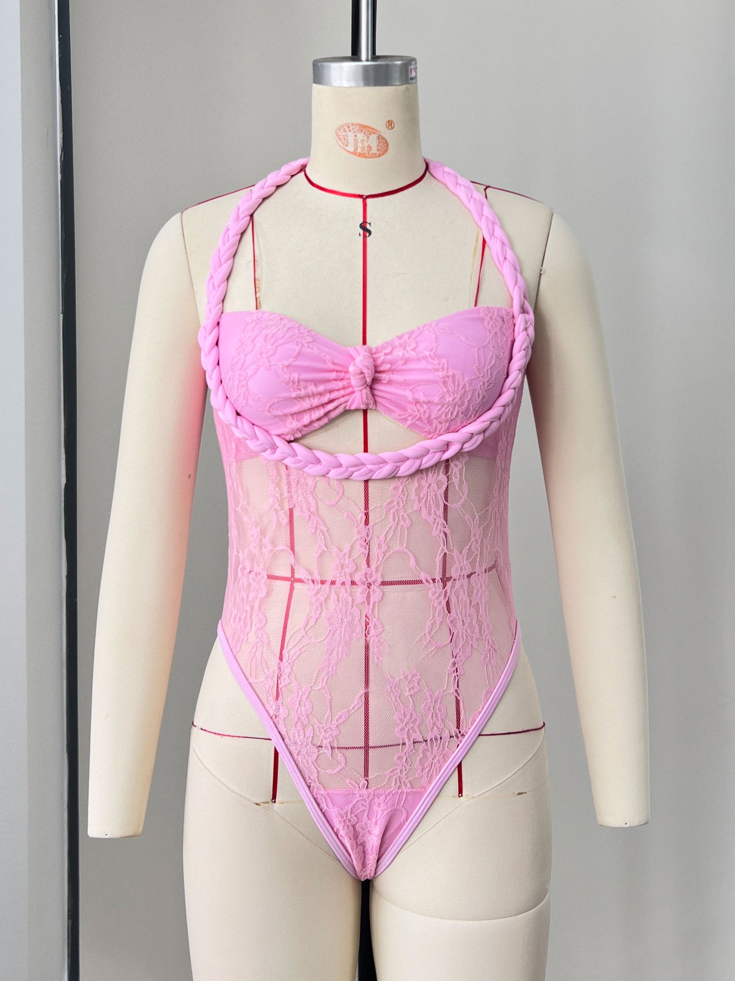 Solid Color Strapless Tie-Front One-Piece Swimsuit with Sheer Skirt 9