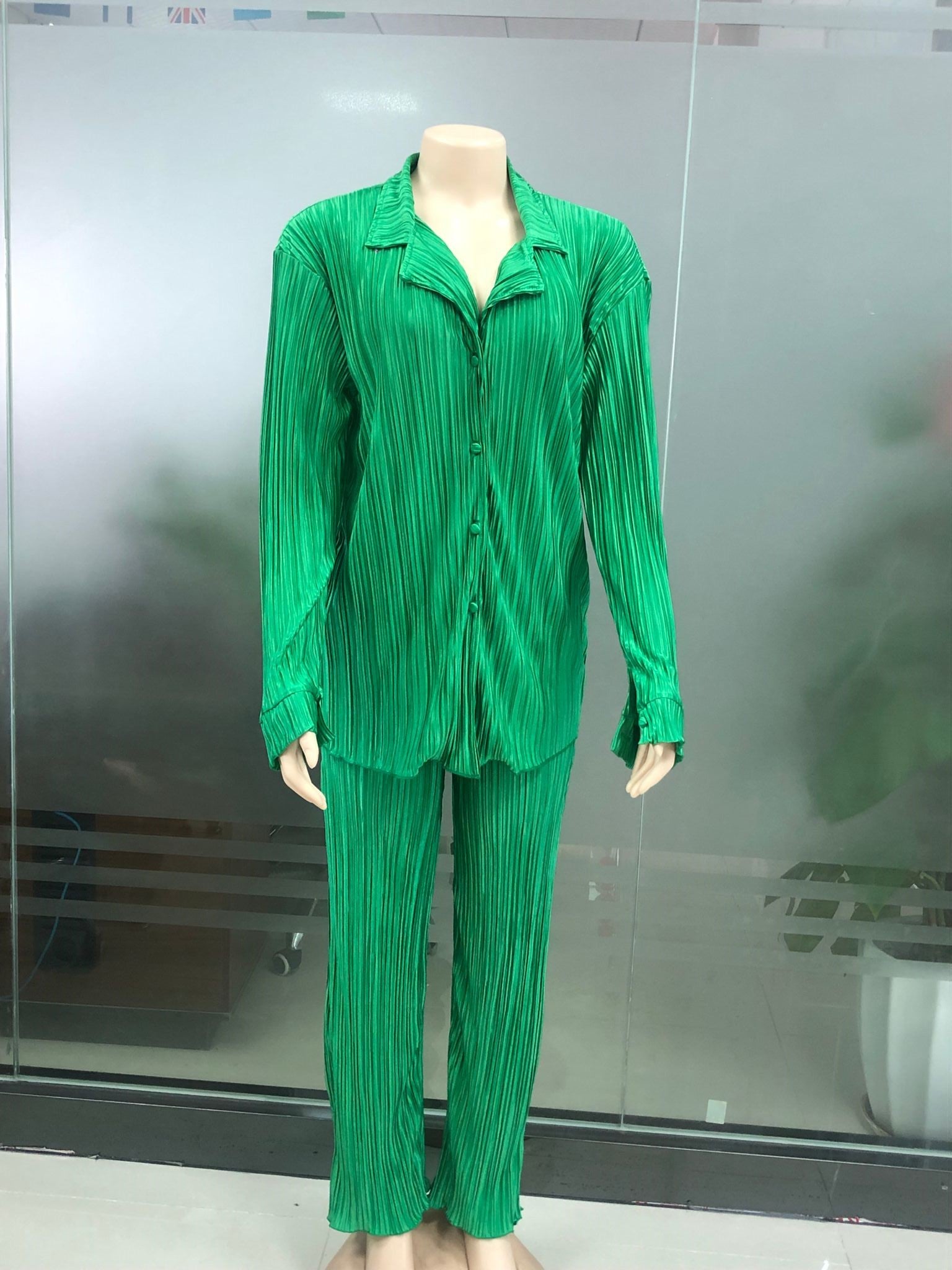 Spring/Summer Solid Color Drape Loose Silky Pleated Casual Two-piece Set 34