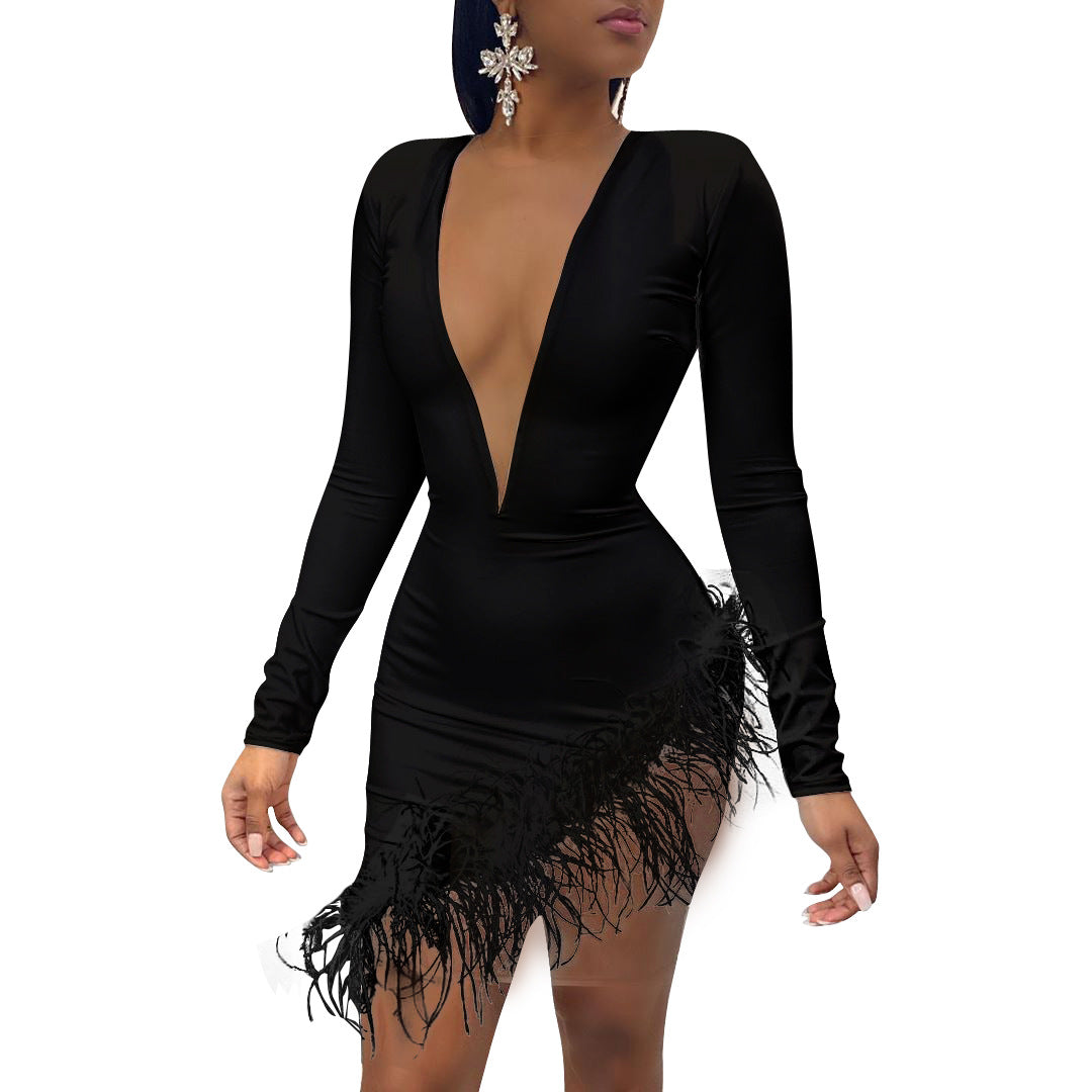 Women Sexy Feather Mesh Patchwork Dress 8