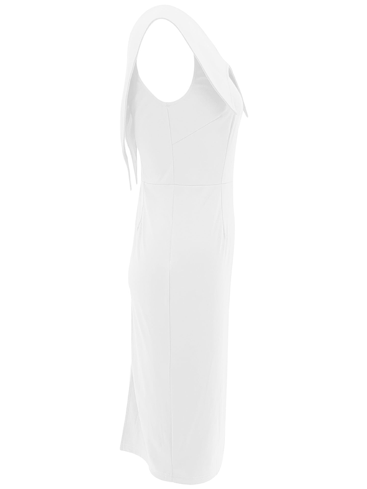 Women's Office Dress Sleeveless Square Neck Back Zipper Slit Dress 18