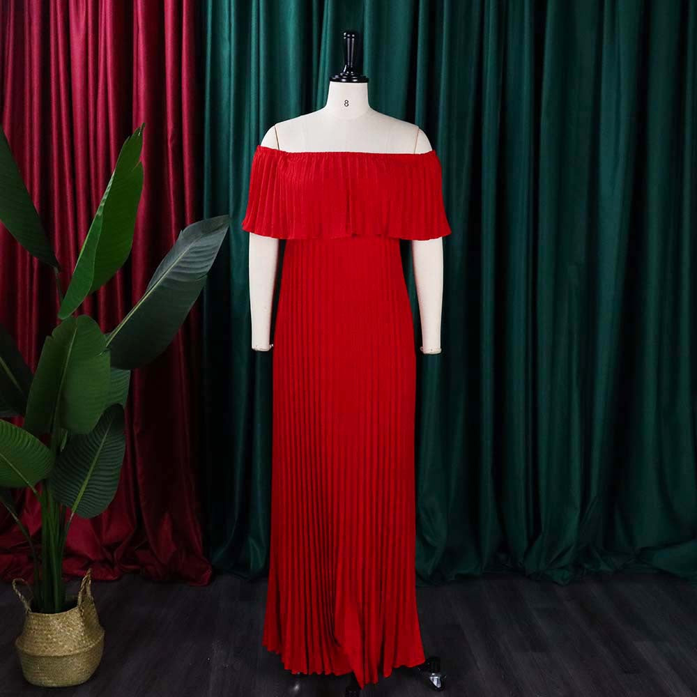 Women Sexy Off Shoulder Off Shoulder Pleated Maxi Dress 10