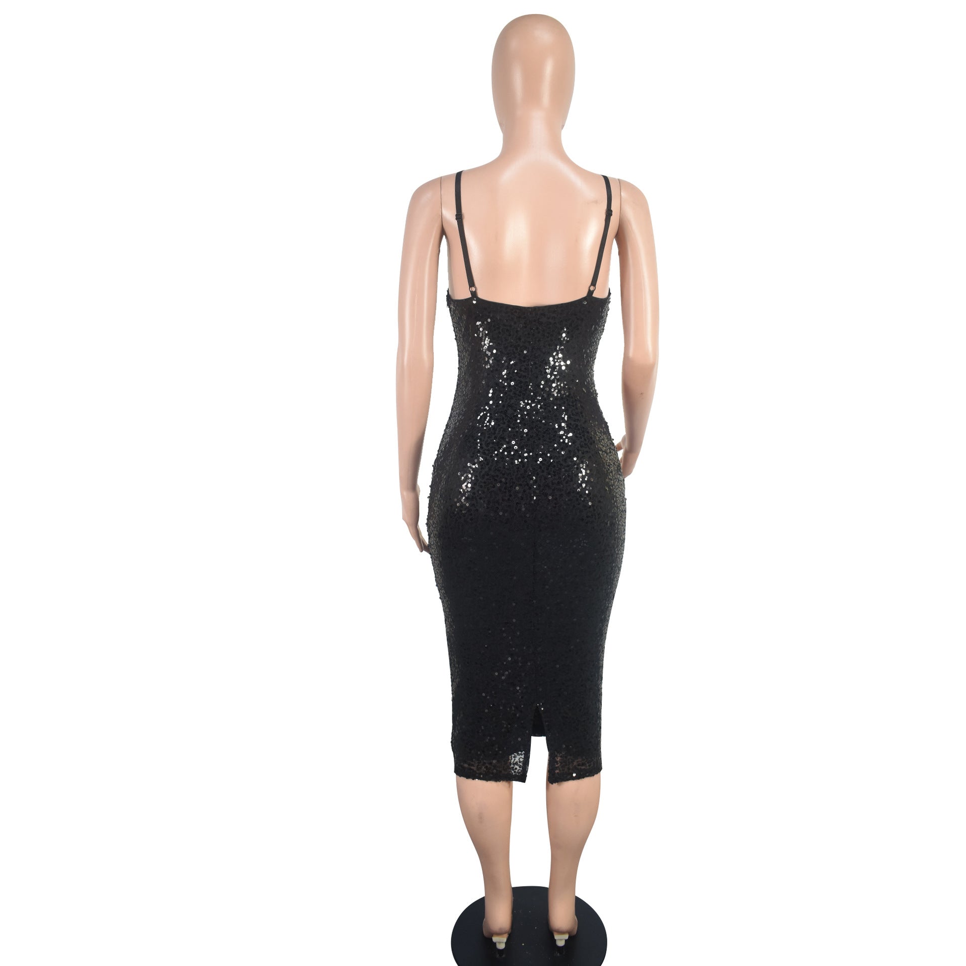 Women Solid Sequin Sexy Camisole V-neck Dress 5