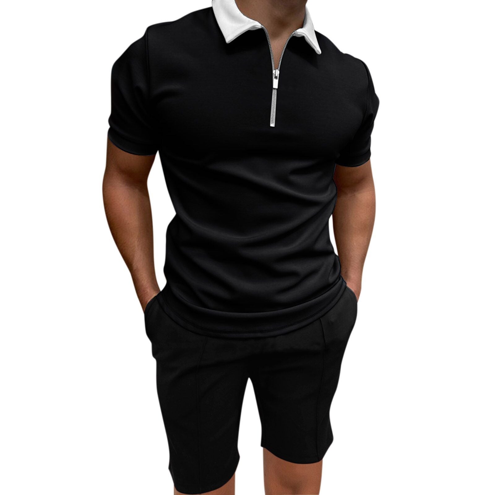 Men's Short Sleeve Printed Zip Turndown Collar polo T-shirt 4