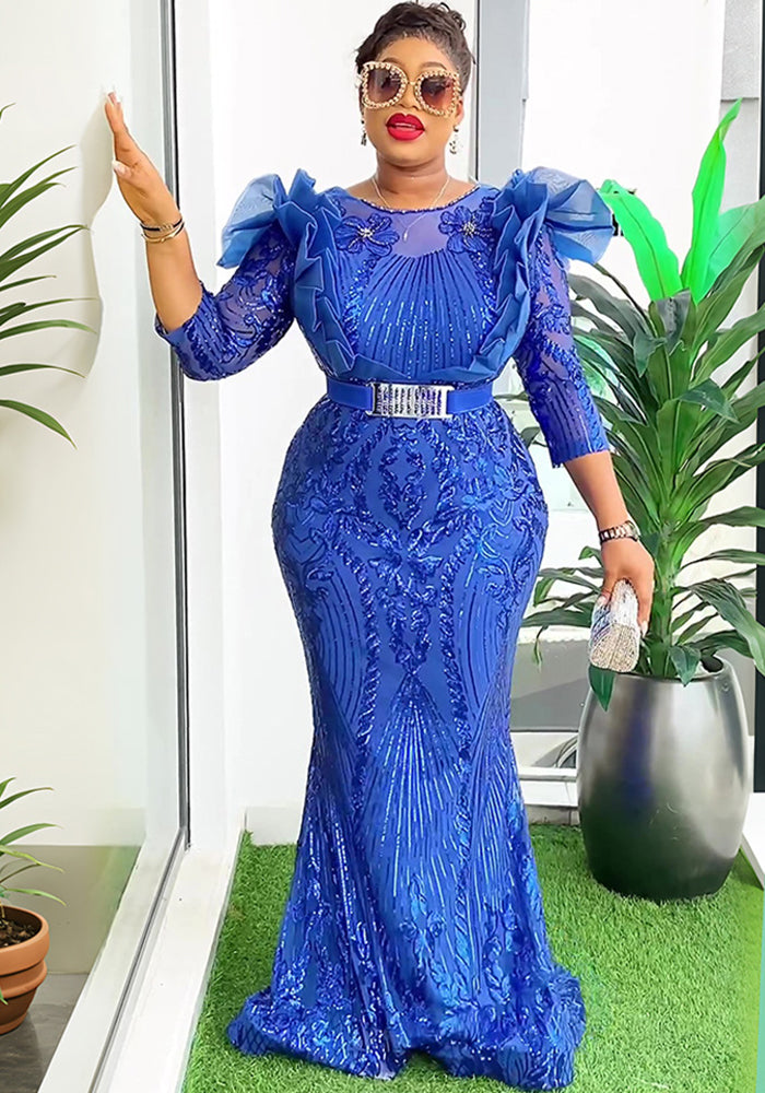 Plus Size African Women Christmas Halloween Party Evening Dress Sequins