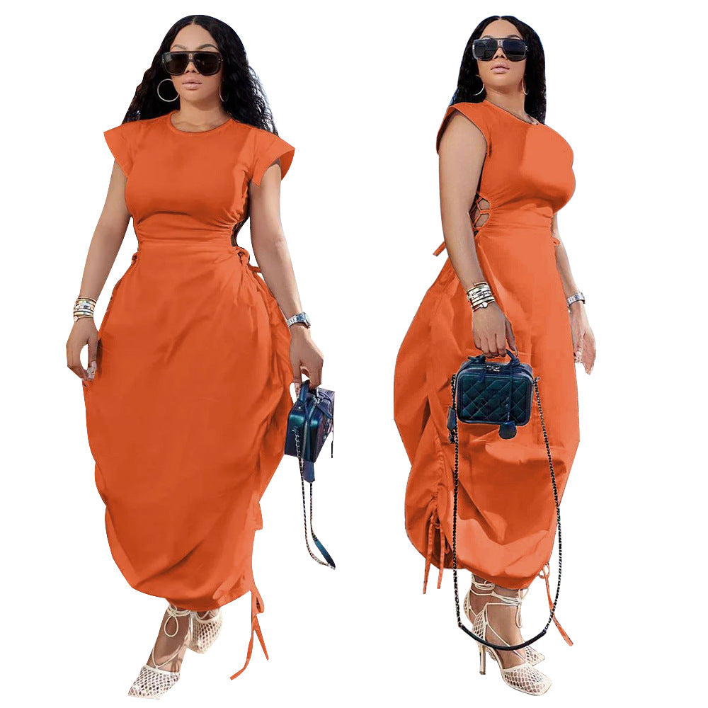 Summer Women Round Neck Solid Dress 5