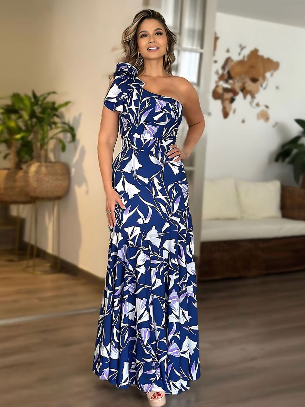 Women off-shoulder printed loose dress