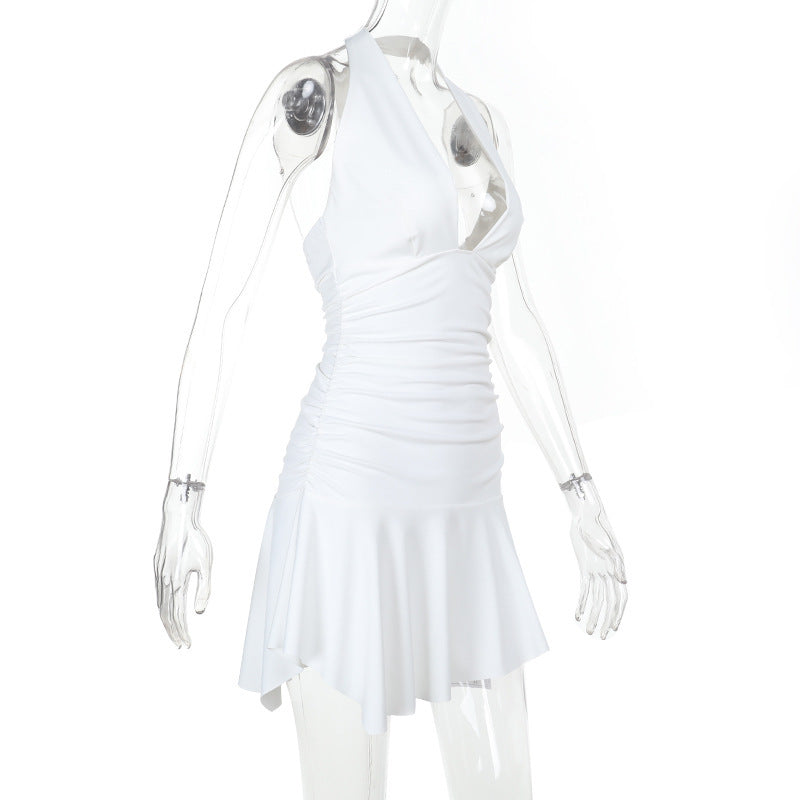 Fashion Deep V Slim Waist Asymmetric Hem Dress 5