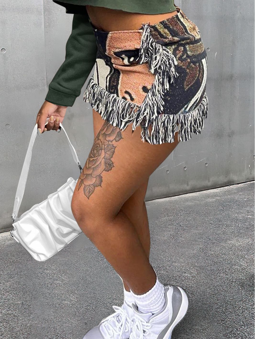 Women Autumn Casual Multi-Color Printed Tassel Mini Skirt 4