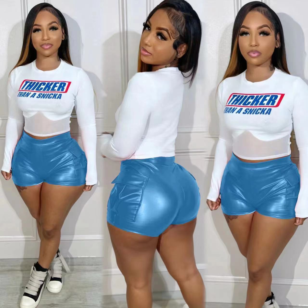 Women Stretch Pu Leather Shorts 4