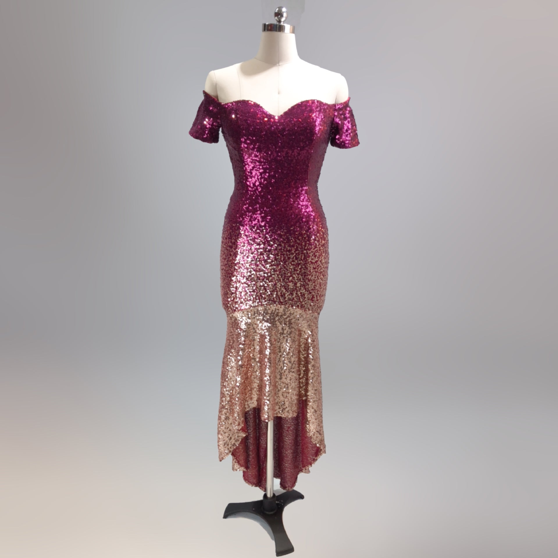 Short Sleeve Off Shoulder Dress See-Through L Gradient Beaded Dress Wedding Formal Party Party Dress 11