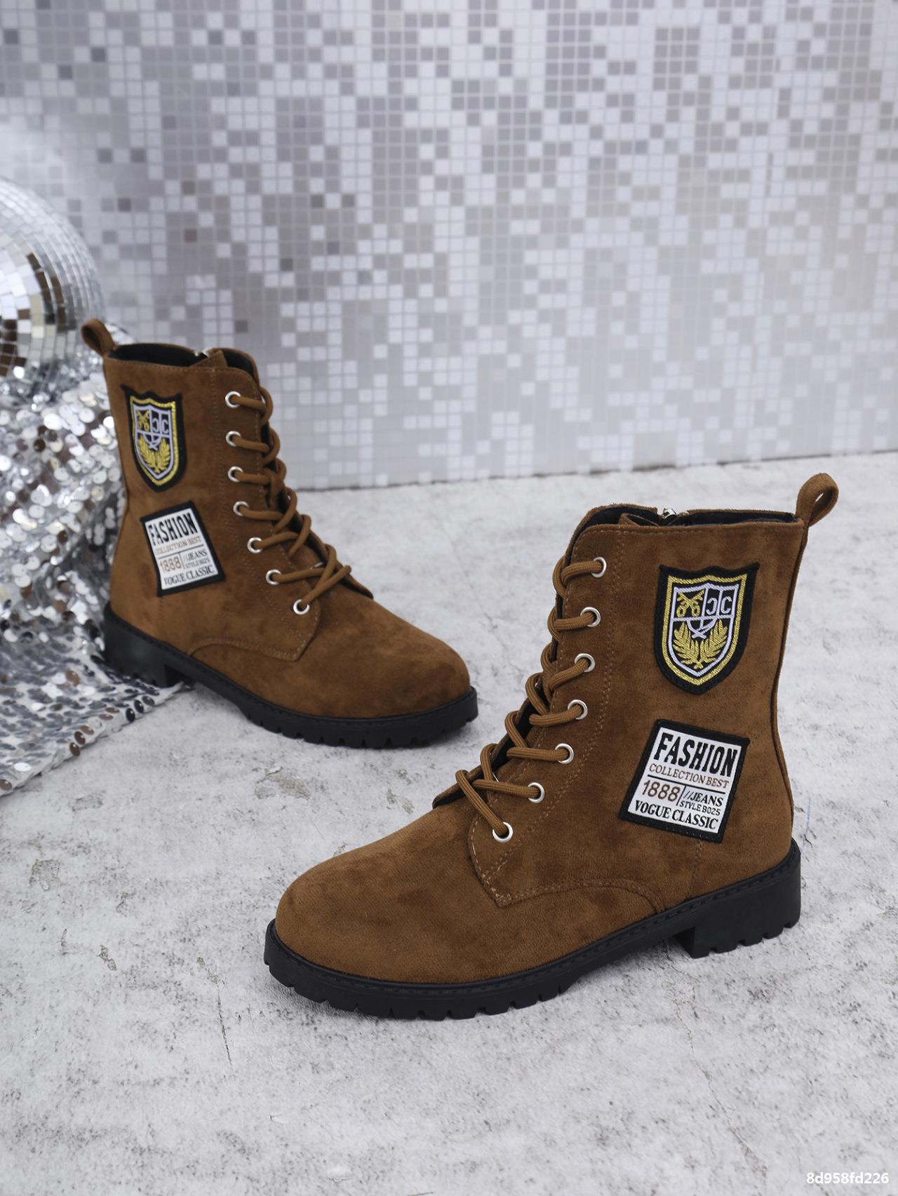 Winter Thick Sole Lace-Up Low Heel Decorated Martin Boots Women's Shoes 25