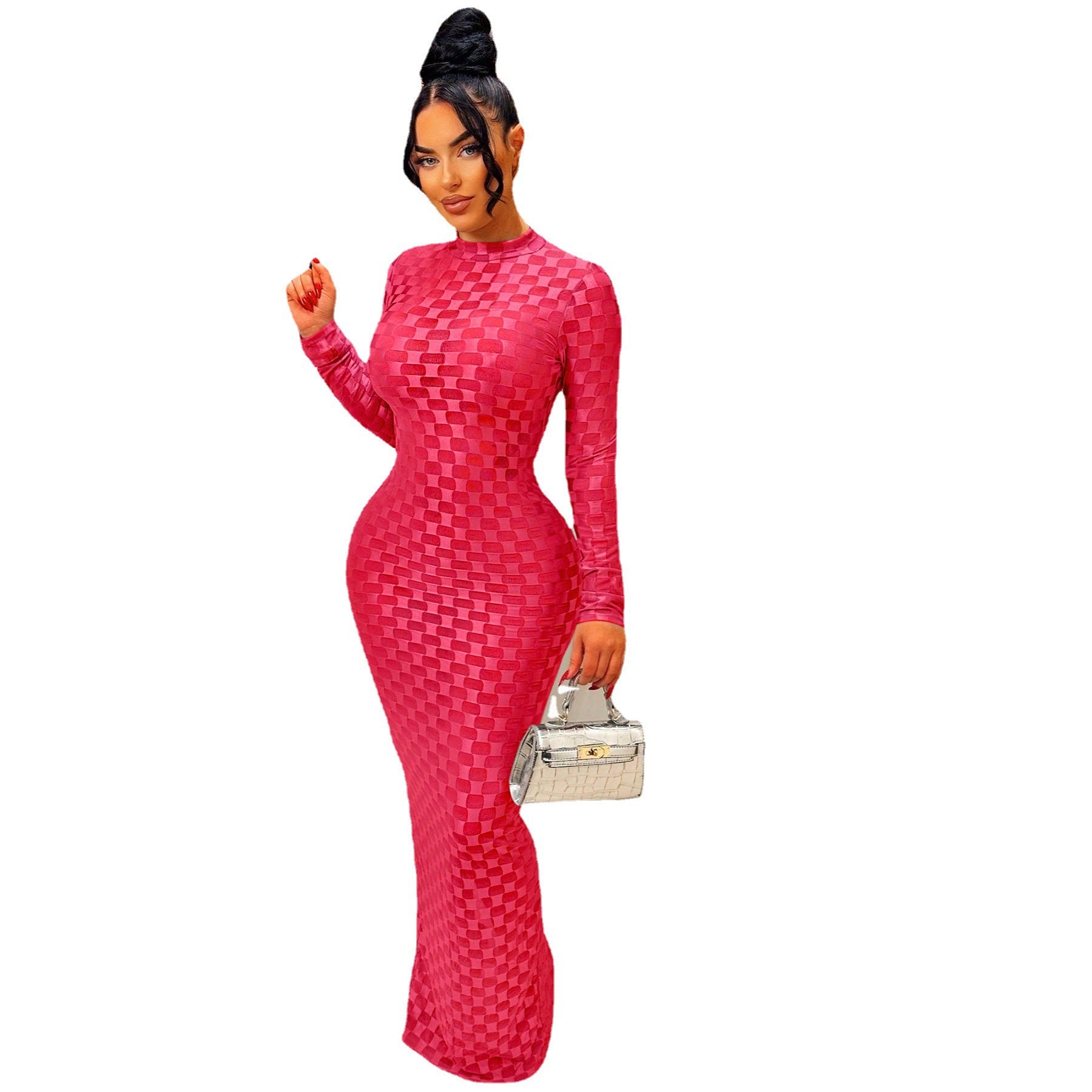 Women's Fashion Mesh Round Neck Slim Fit Long Dress 20