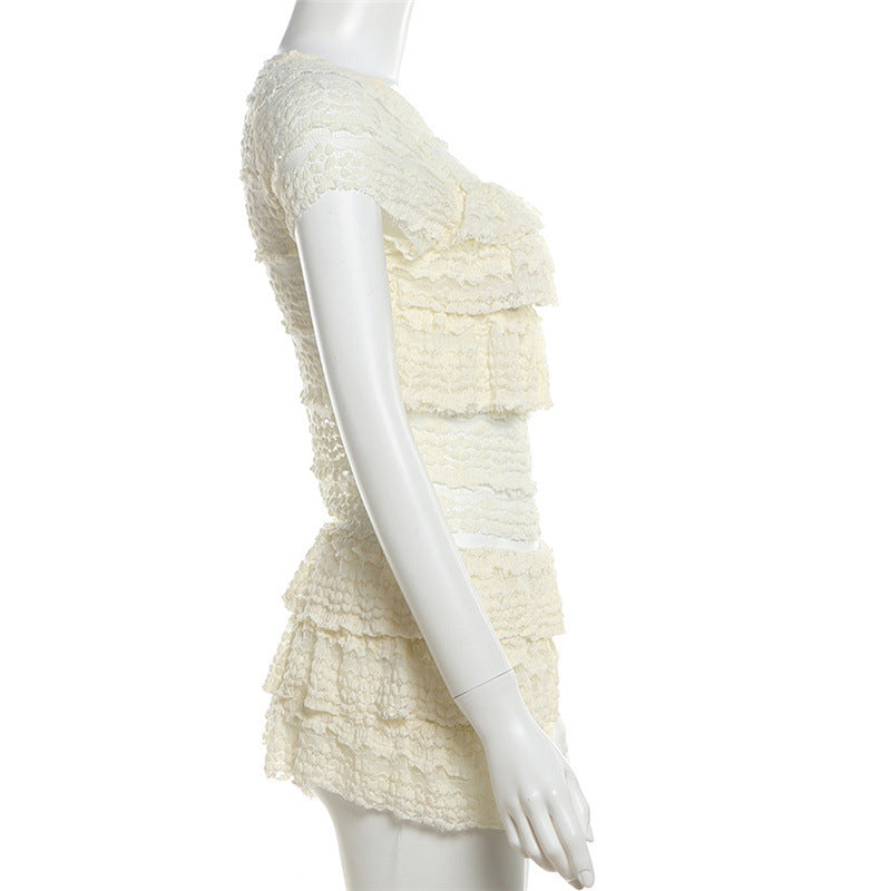 Summer Fashion Chic Sweet Solid Color Hollow Slim Pleated Two Piece Shorts Set For Women 10