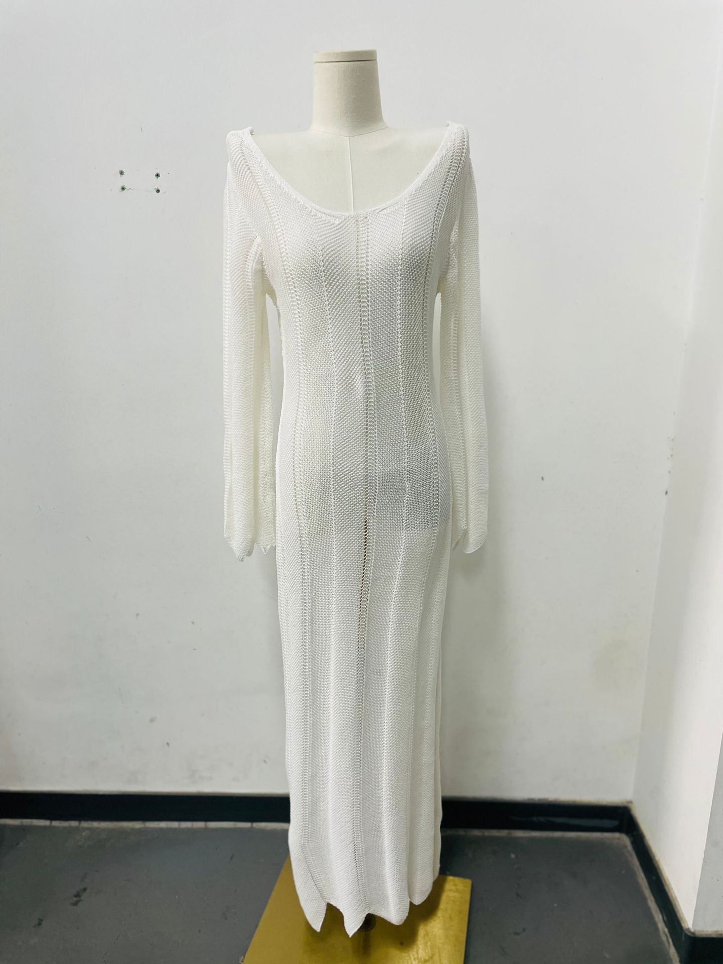 Autumn and winter women's fashion hollow solid color knitting Holidays long dress 10