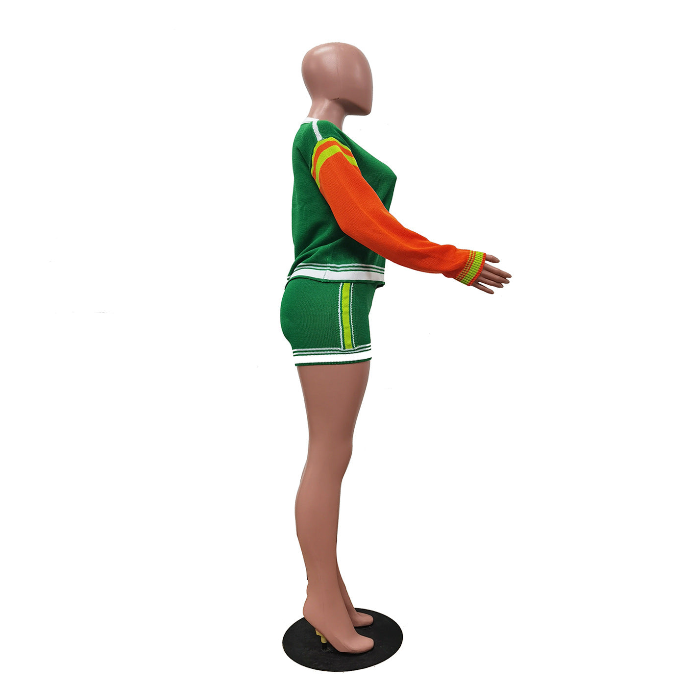 Women's Sporty Casual Color-Block Long Sleeve Two Piece Shorts Set 9