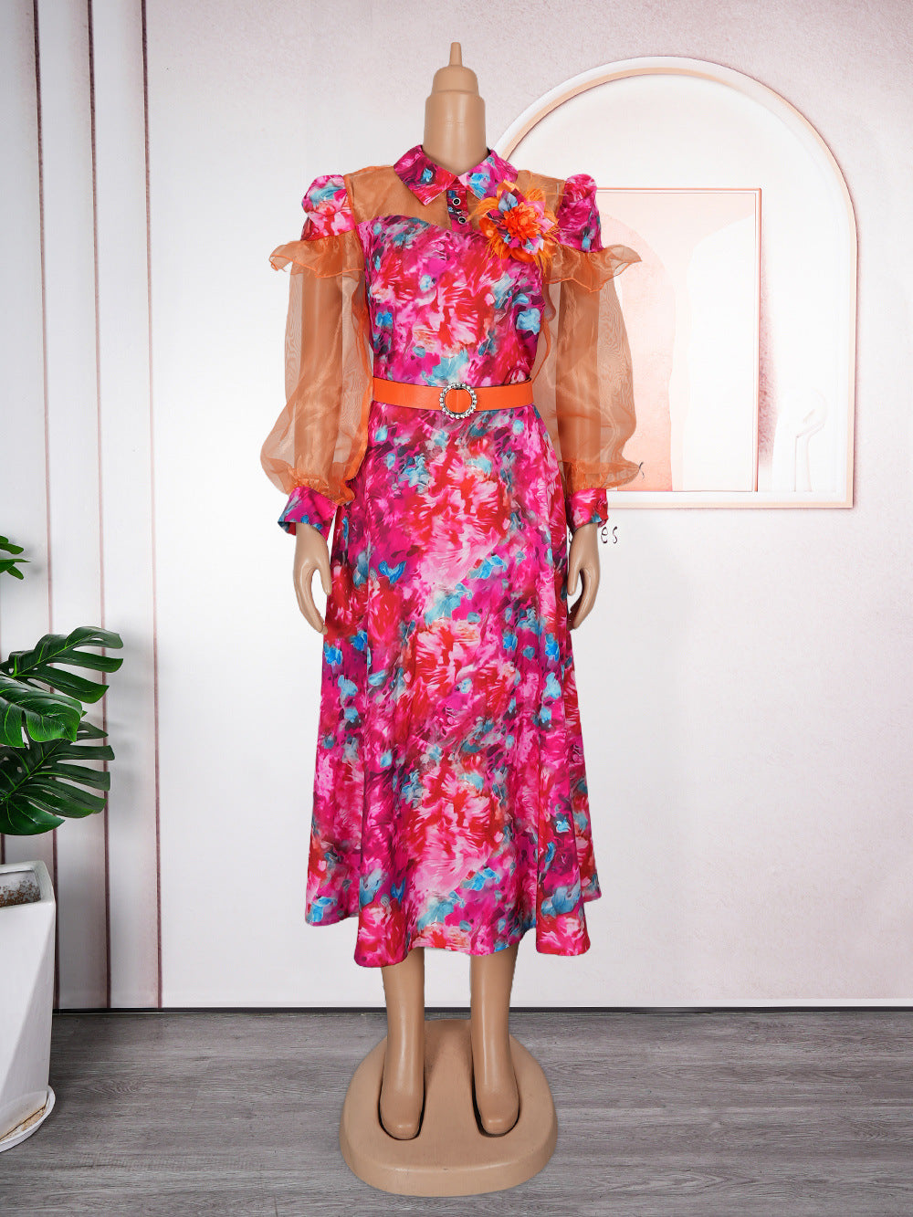 Plus Size Women Spring and Summer Tie-Dye Print Dress 13