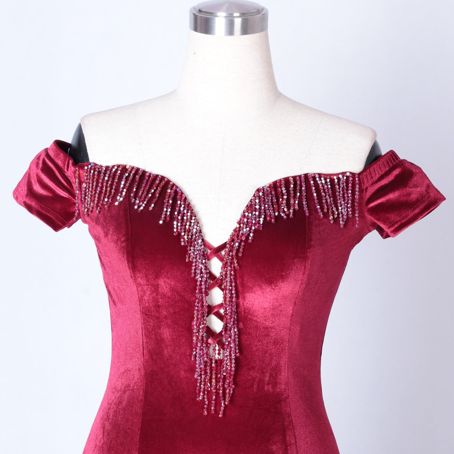 sexy off shoulder mermaid long velvet Formal Party evening dress 17