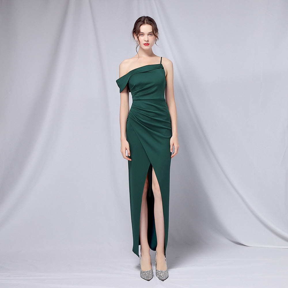 Summer Formal One-Shoulder Strap Irregular Long Evening Dress 3