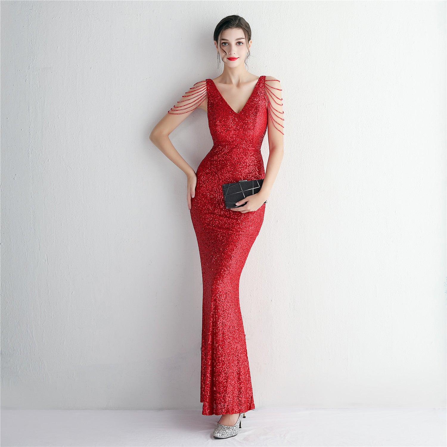 Chic Elegant Sequined Beaded Prom Dress Long Formal Party Slim Fit Evening Dress 5