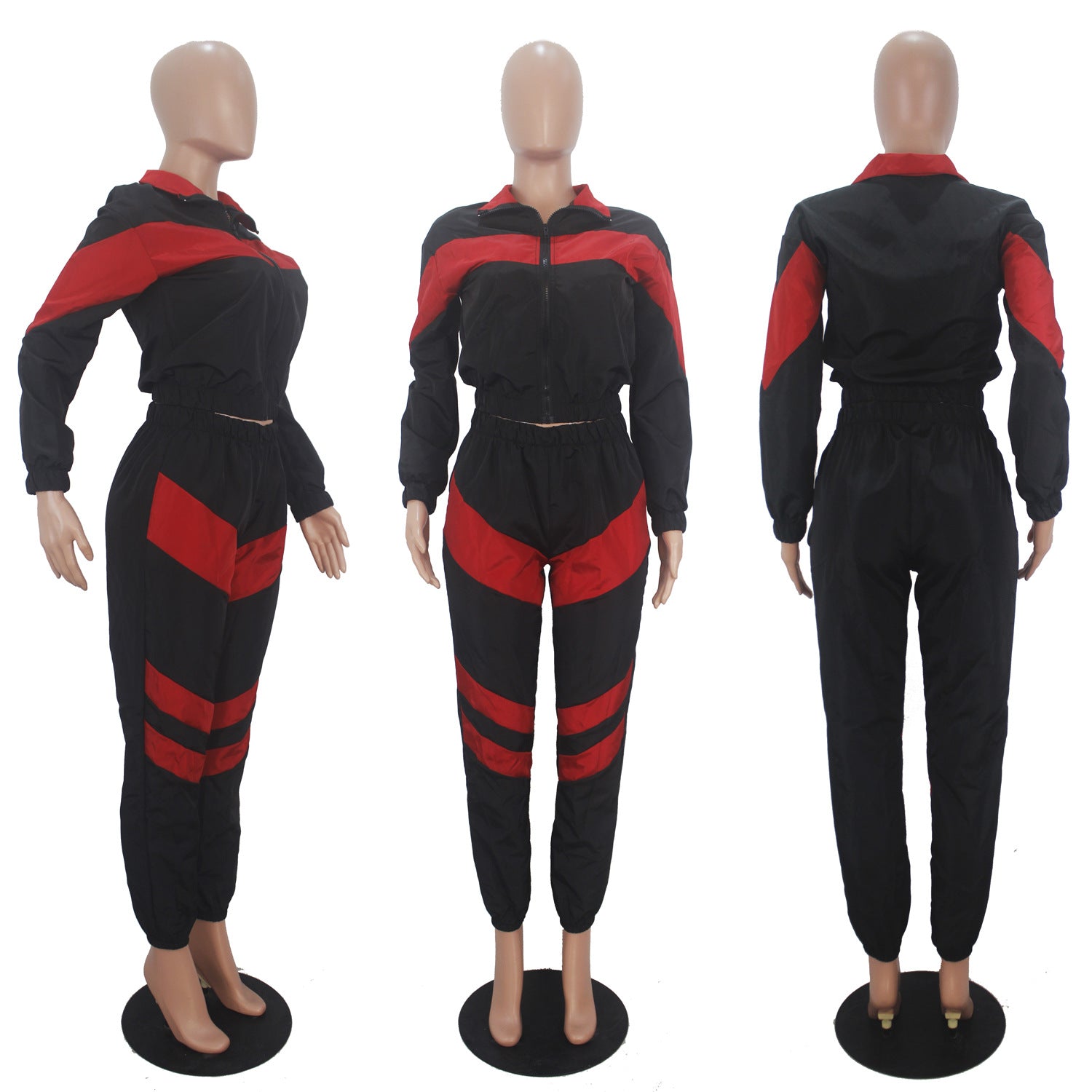 Women's Color Block Long Sleeve Trench Coat Pants without Pocket Set 5