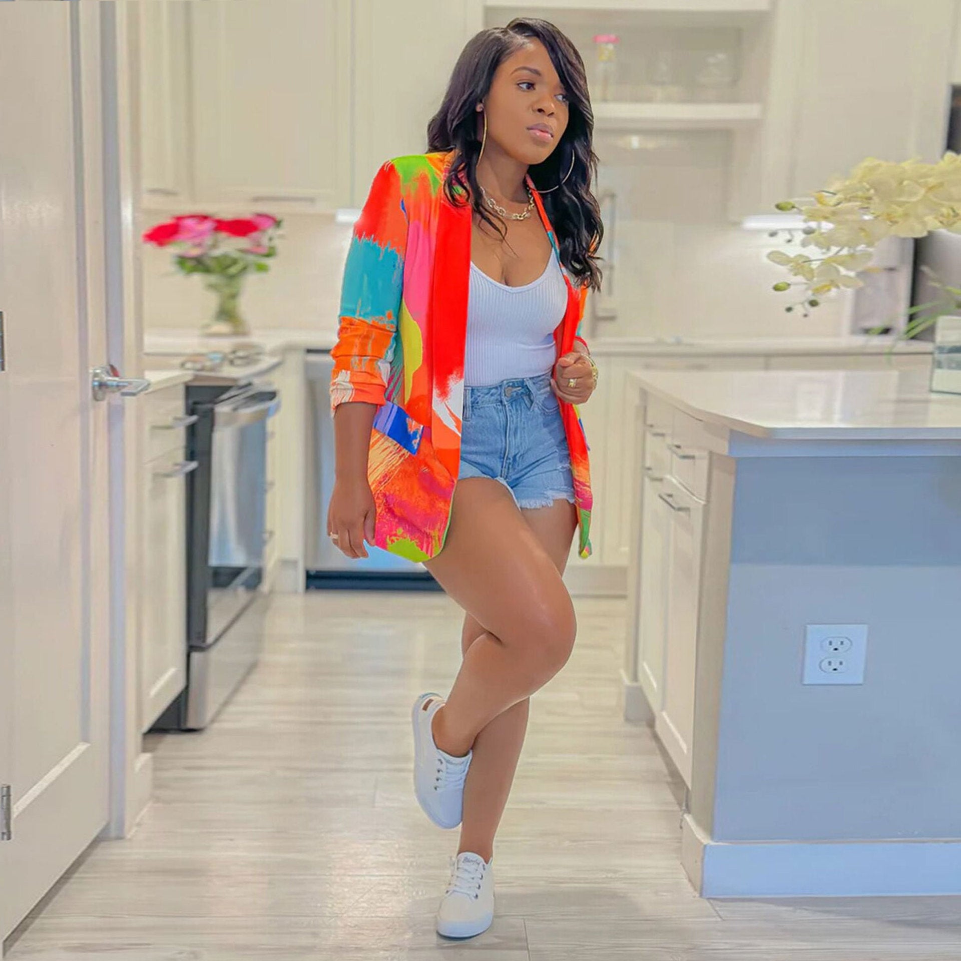 Casual Fashion Multi-Color Print Fashion Blazer Top 3