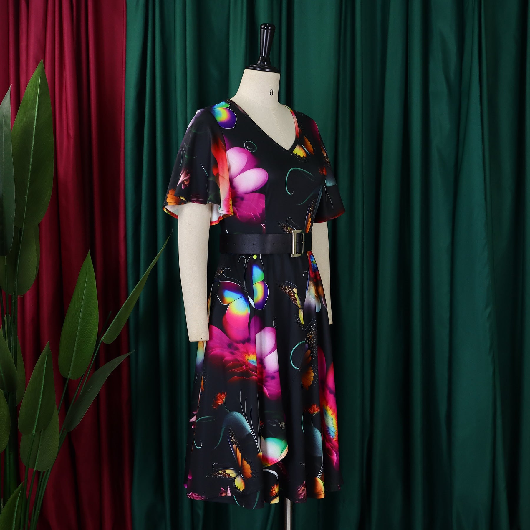 Plus Size African Women Lace Up Print Dress 23