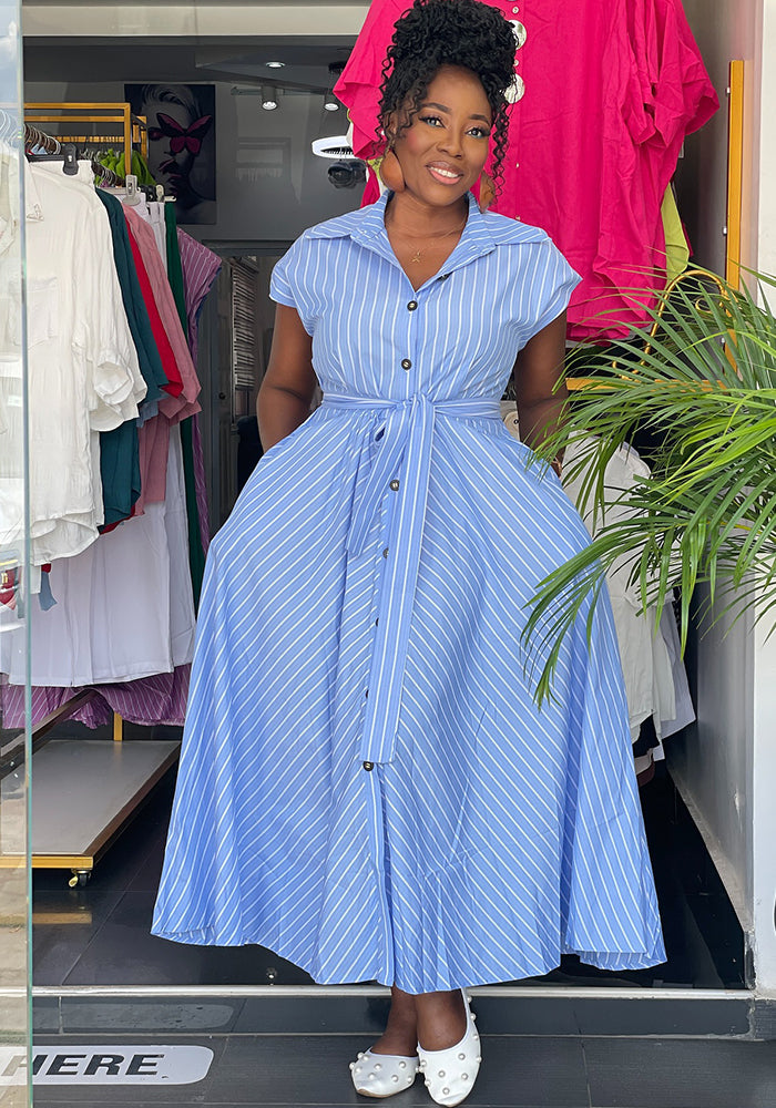 African Women elegant sleeveless single-breasted striped lace-up dress