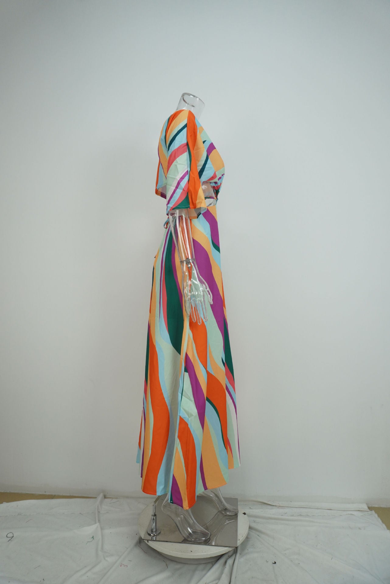 Women Spring Printed Sexy V-Neck Lace-Up Dress 7