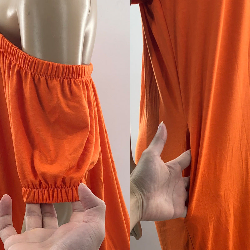 Women's Solid Color Loose Long Length Short Sleeve Jumpsuit Women's Bodysuit 23