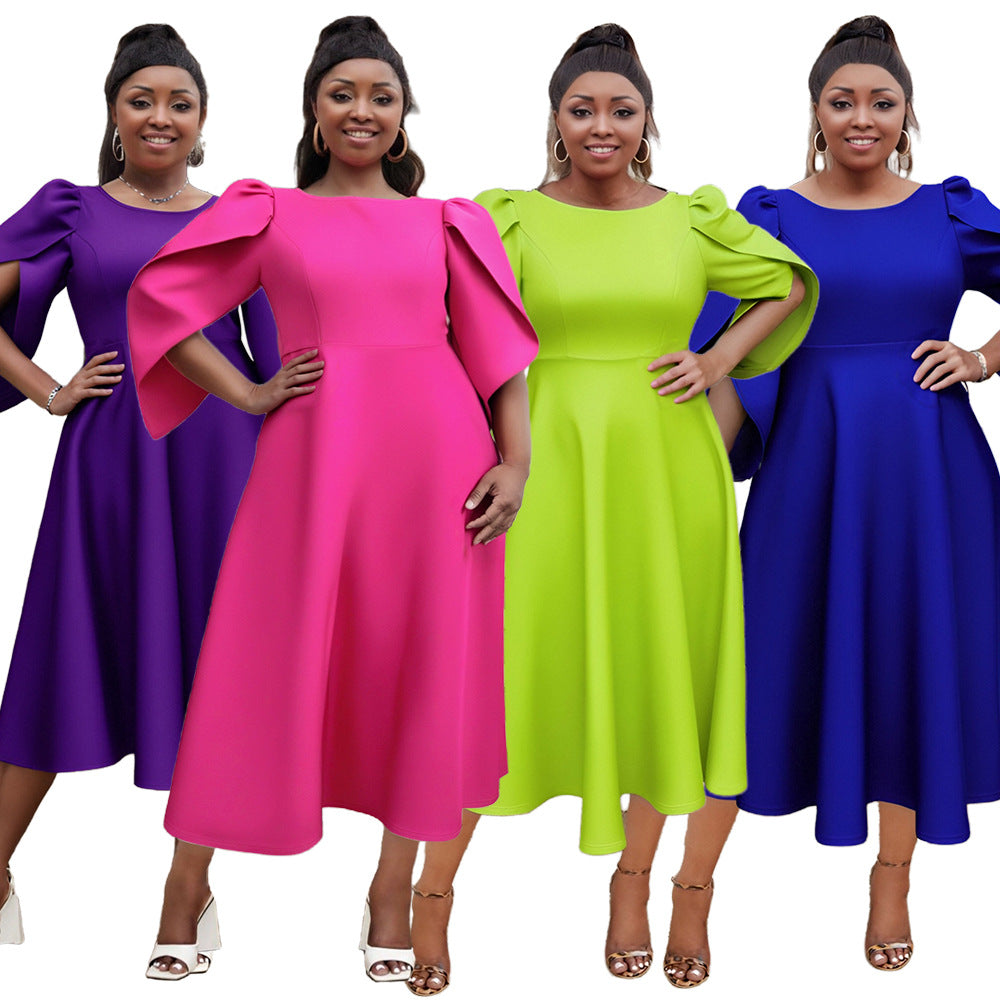 Plus Size Women Party Ruffle Sleeve Dress 14