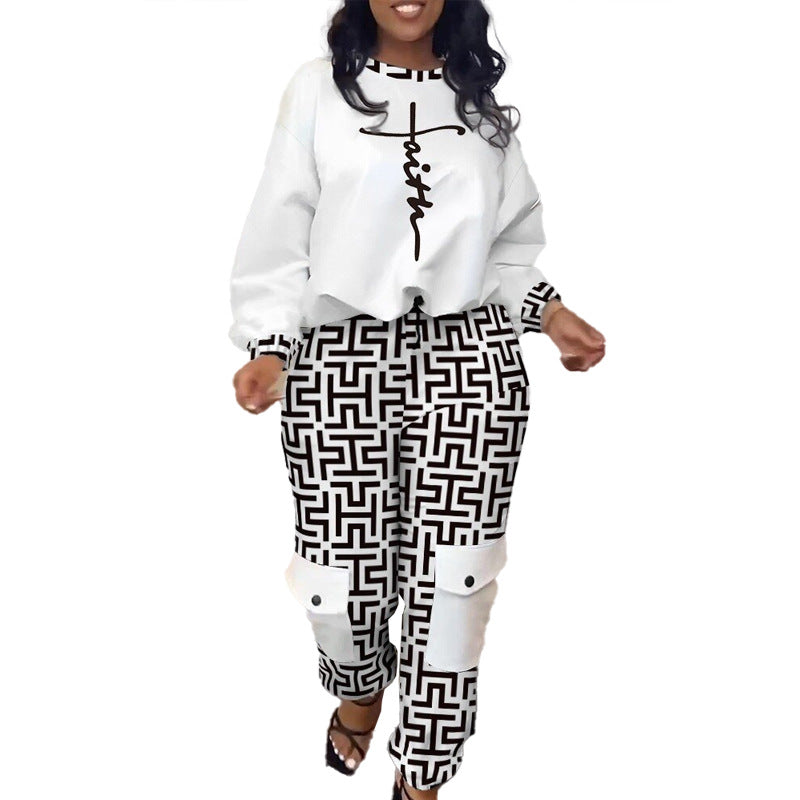 Women's Sexy Casual Printed Pants And Pullover Top Two Piece Set 12