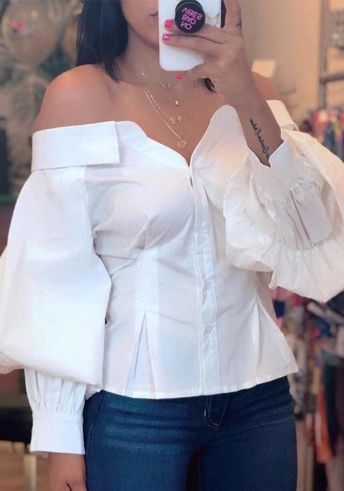 Off Shoulder Lantern Sleeve Shirt
