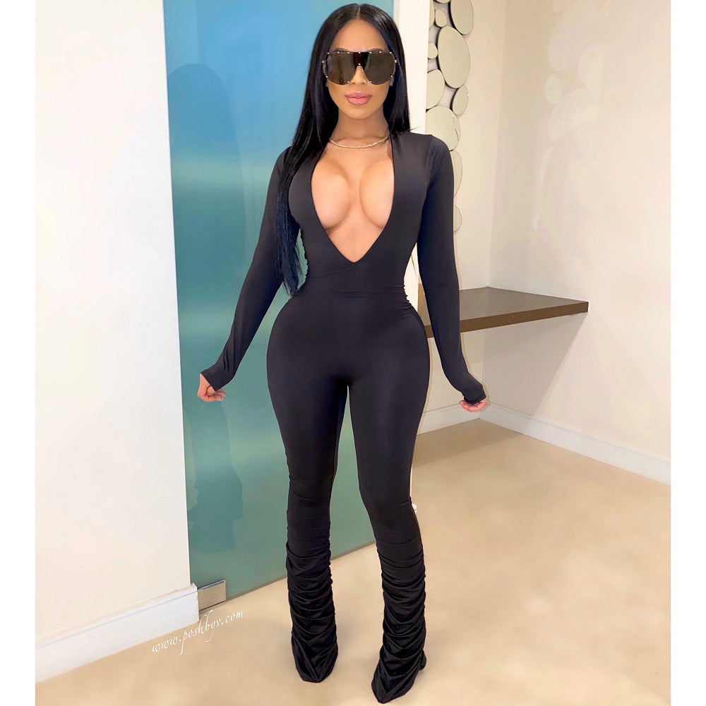 Women Solid V Neck Jumpsuit 3