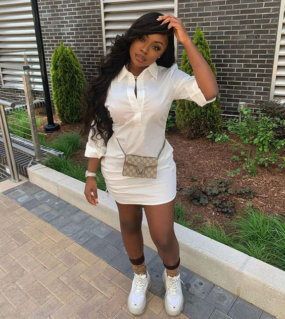 Women's Solid Ccolor Casual Shirt Dress 4