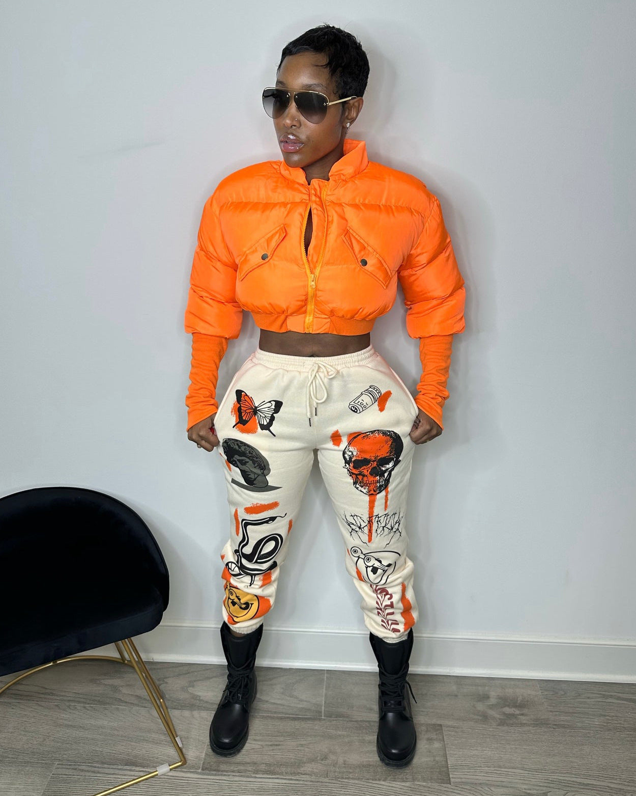 Women Winter Stand Collar Crop Padded Jacket 11