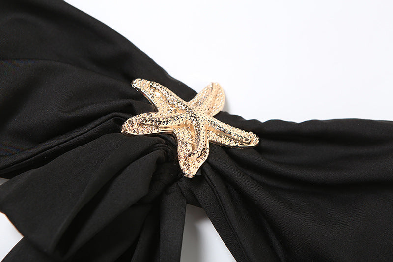 Women summer solid sexy lace-up strapless top and lace maxi skirt two-piece set 15