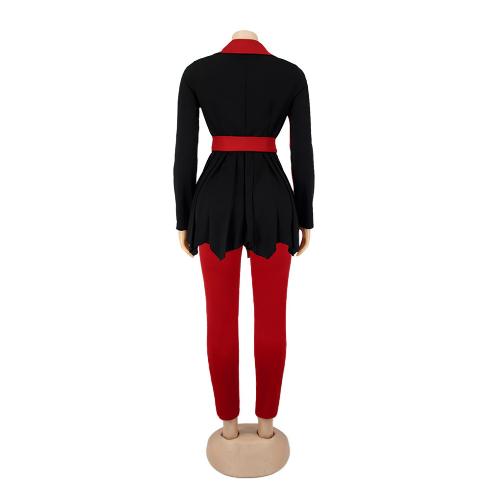 Women Color Block Long Sleeve Jacket and Pant Casual Two Piece Set 34