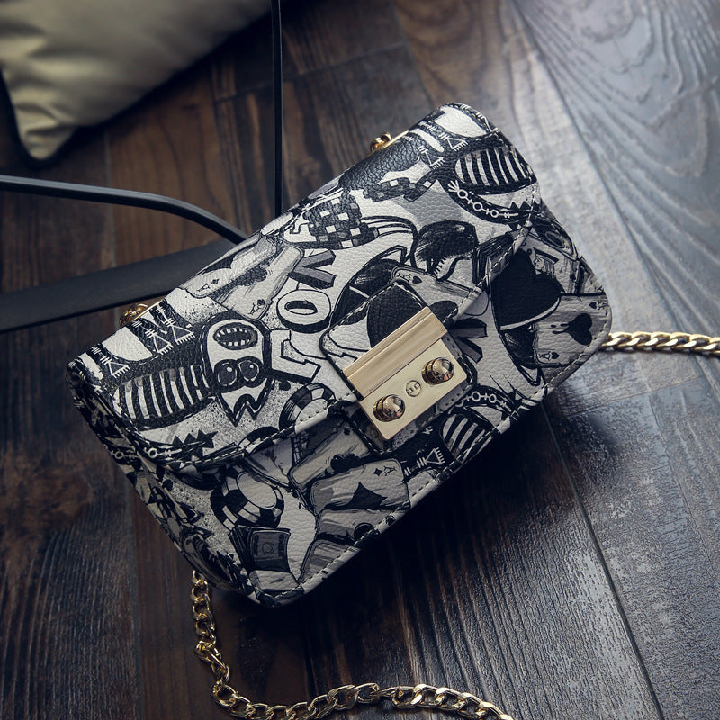 Fashion Printed Small Square Bag Graffiti Women's Style Chain Bag Crossbody Shoulder Bag 4