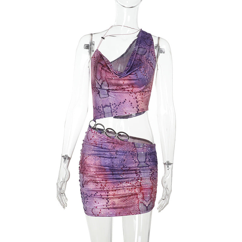 Women's Sexy One Shoulder Crop Two Piece Skirt Set 6